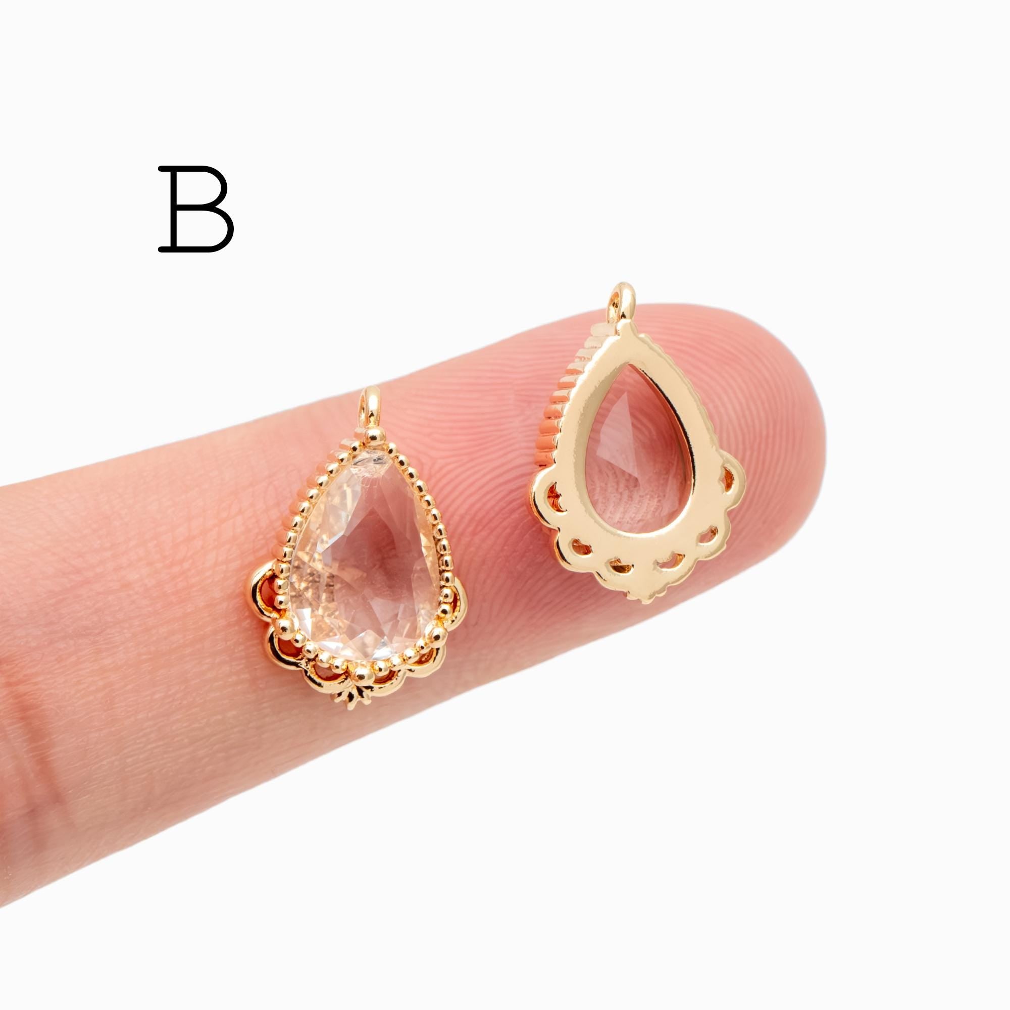 4pcs Gold Glass Charm, Earring Findings, Jewelry Making, Diy Material, Jewelry Supplies (GB-2598)